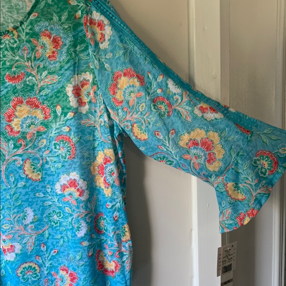 Ruby Rd. Women's Floral Top - Green and Red - Picture 4 of 5